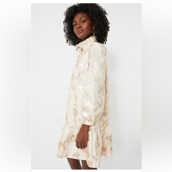 NWT Tuckernuck Palmerston Dress Small Champagne Gold Fil Coupé Tiered Midi Party - Picture 3 of 11